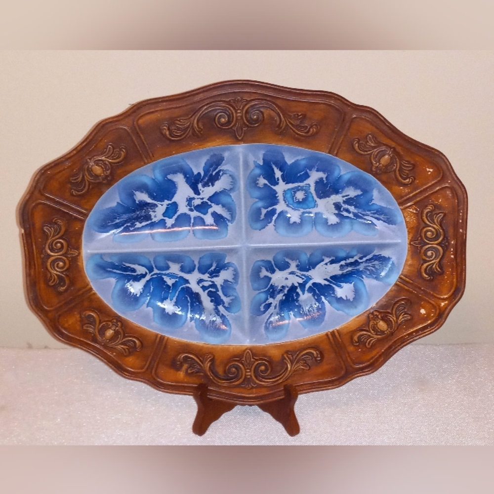 Vtg MCM Treasure Craft Large Blue 4 Section Server